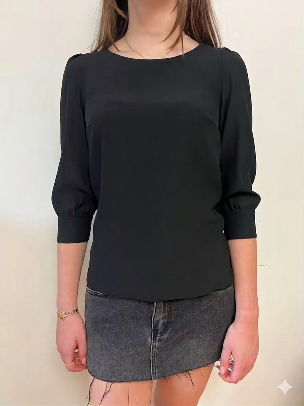 H&M Black 3/4 Sleeve Blouse Top - Size US 4 / XS (Excellent Condition)